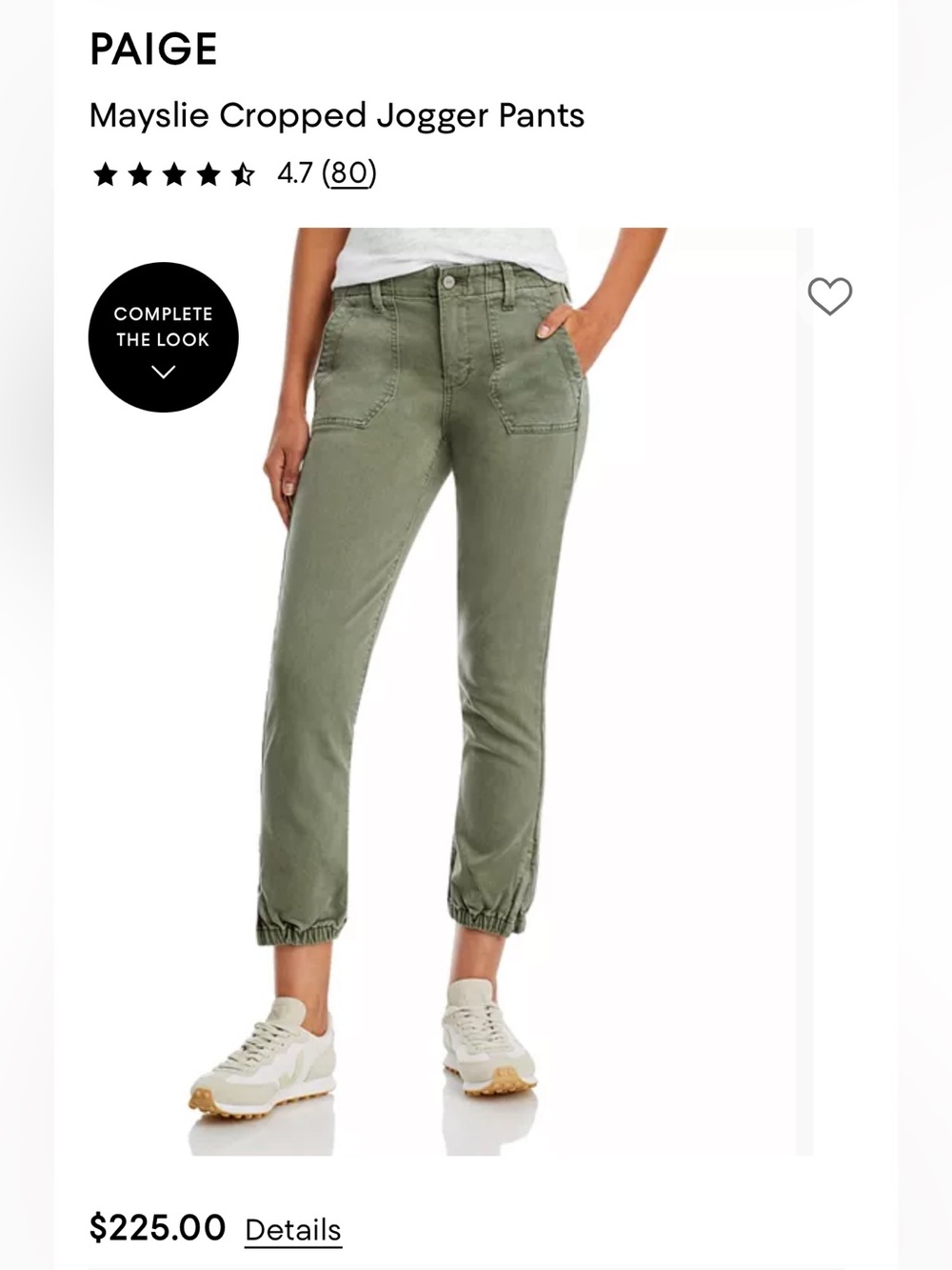 PAIGE Mayslie Cropped Jogger Pants - Olive Green